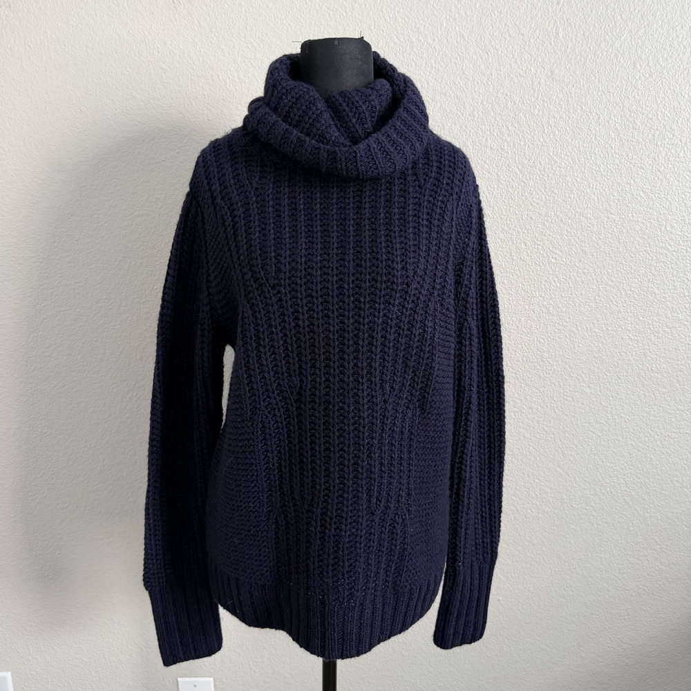 Banana Republic Womens Medium Chunky Knit Sweater Navy Merino Wool Alpaca